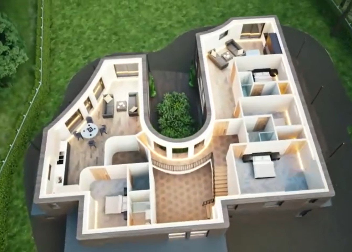 3D render of floor plans for the woodland wellness-home in Henley-on-Thames featured on Grand Designs