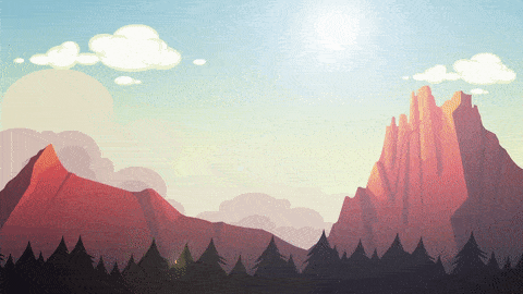 motion parallax cue animation of rocky mountains and behind evegreen forest
