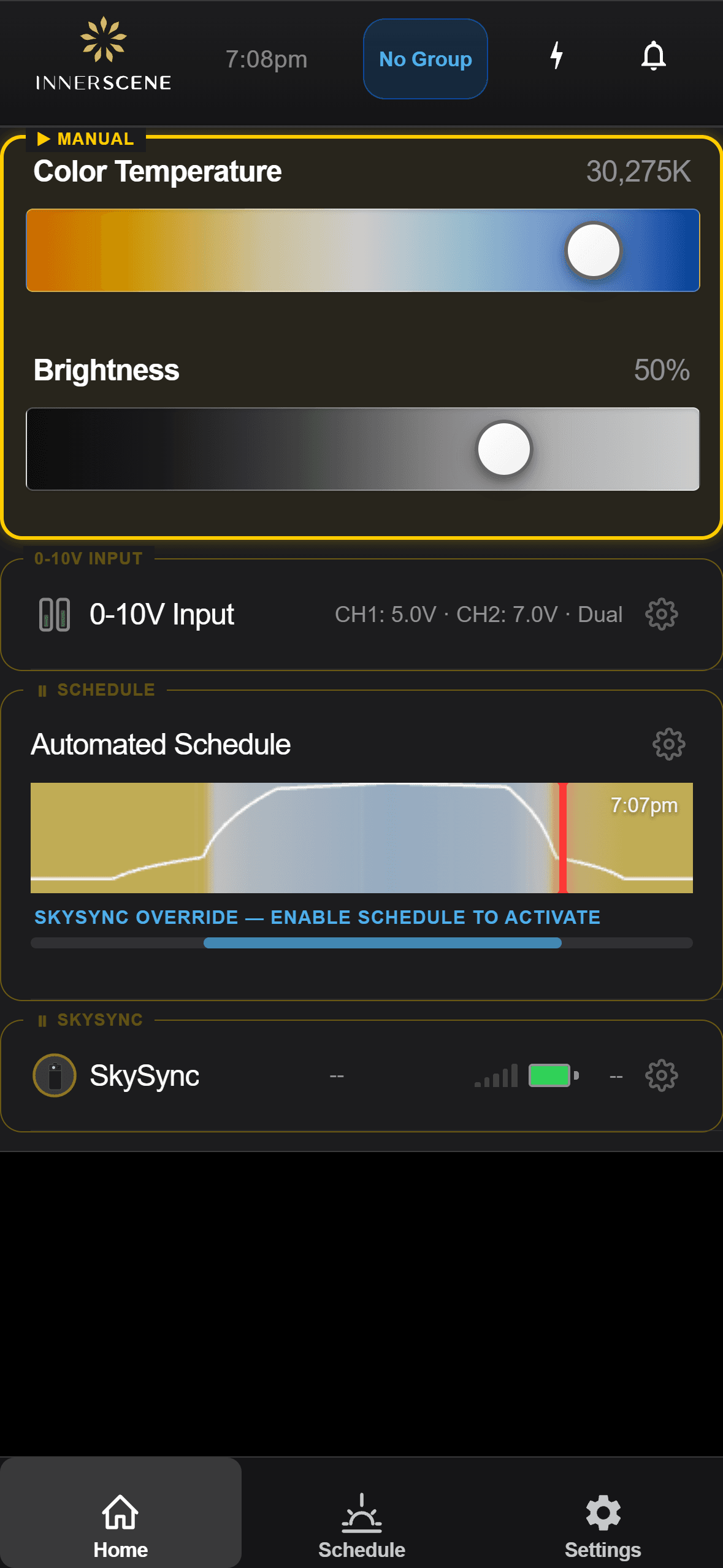 Sensor Detected screen in the Innerscene app