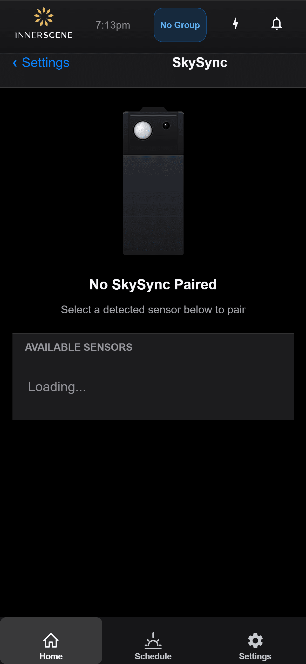 Pairing screen in the Innerscene app