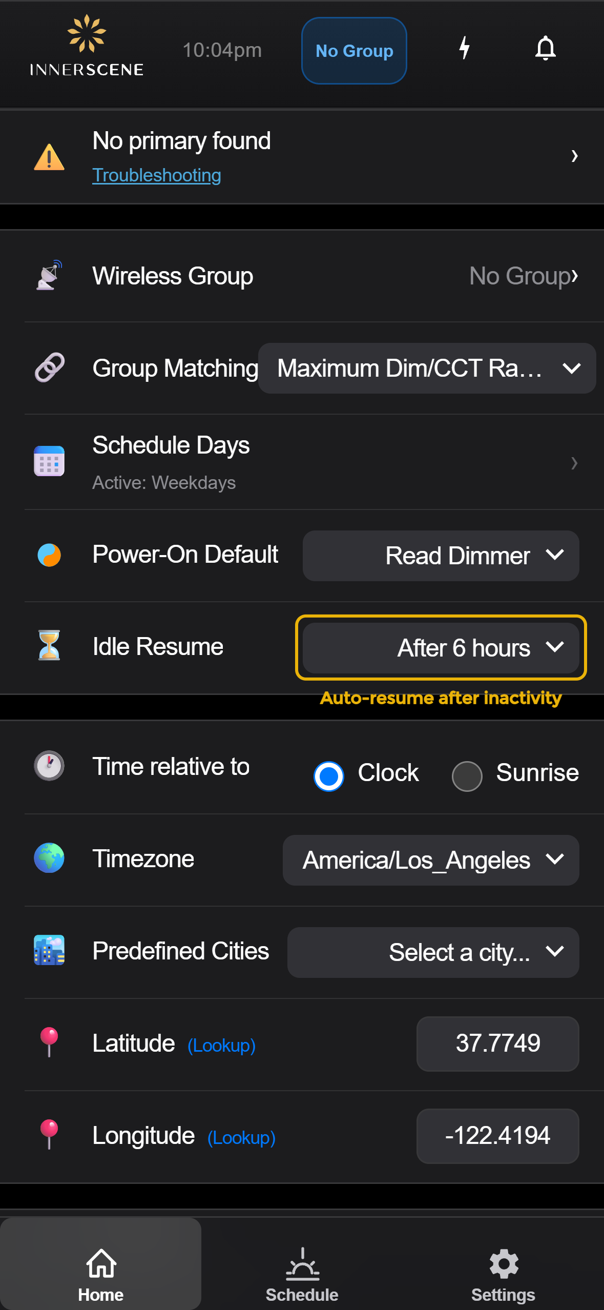Idle Resume setting